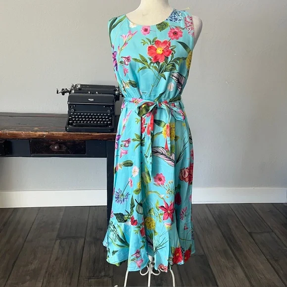 Talbots RSVP Occasion Collection Blue Floral Fit & Flare Dress - Size 12 - Picture 4 of 16